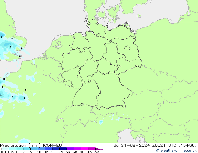 降水 ICON-EU 星期六 21.09.2024 21 UTC