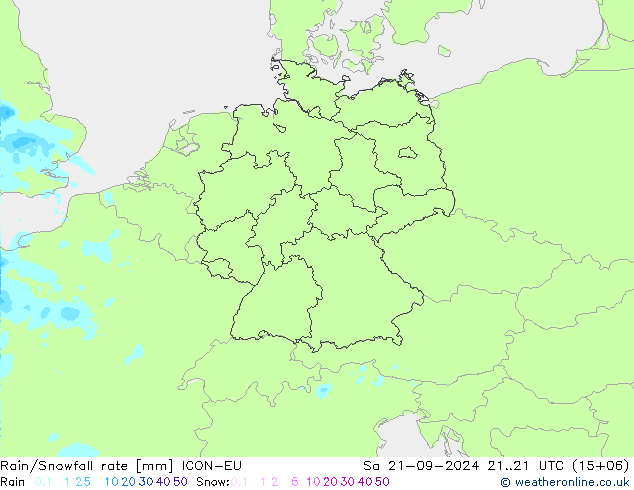 Rain/Snowfall rate ICON-EU 星期六 21.09.2024 21 UTC