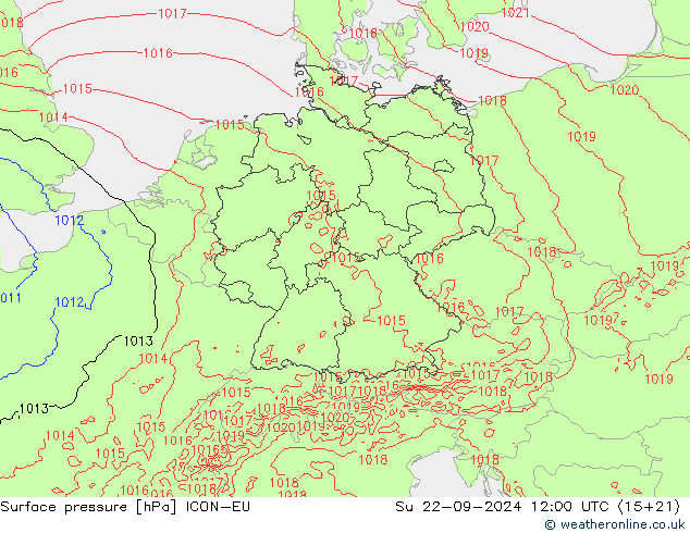 Surface pressure ICON-EU Su 22.09.2024 12 UTC