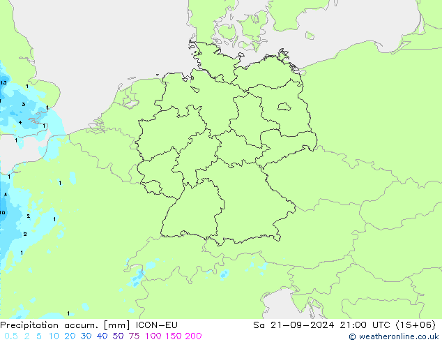 Precipitation accum. ICON-EU 星期六 21.09.2024 21 UTC