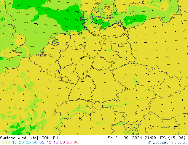 风 10 米 ICON-EU 星期六 21.09.2024 21 UTC