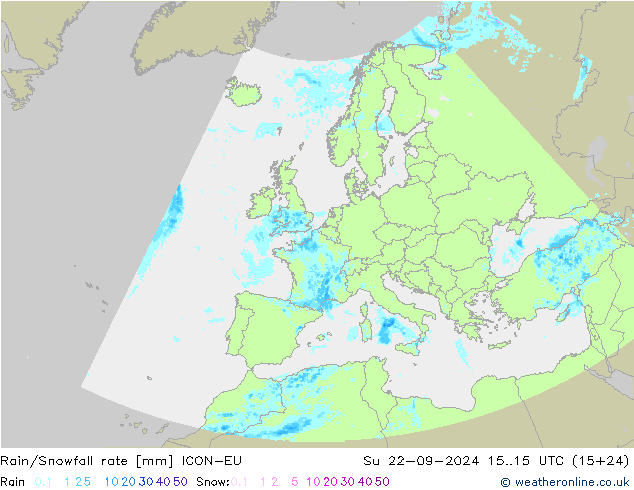 Rain/Snowfall rate ICON-EU 星期日 22.09.2024 15 UTC