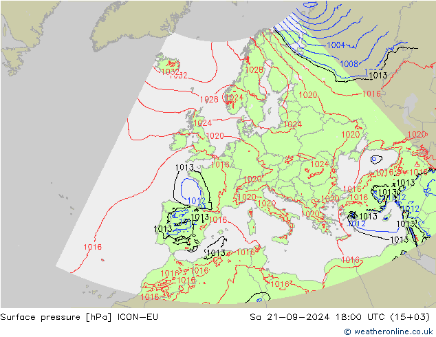 地面气压 ICON-EU 星期六 21.09.2024 18 UTC