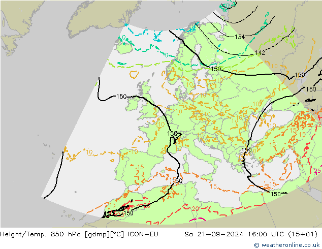 Height/Temp. 850 hPa ICON-EU 星期六 21.09.2024 16 UTC