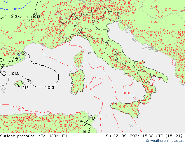 Surface pressure ICON-EU Su 22.09.2024 15 UTC