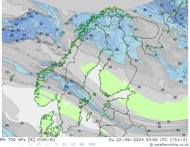 RH 700 hPa ICON-EU So 22.09.2024 03 UTC