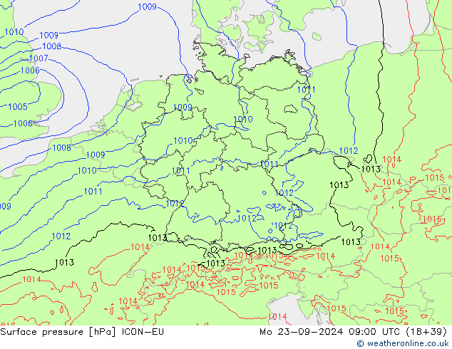 Surface pressure ICON-EU Mo 23.09.2024 09 UTC