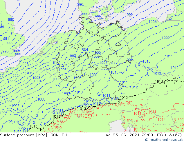 Luchtdruk (Grond) ICON-EU wo 25.09.2024 09 UTC