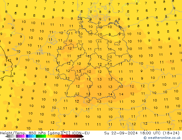 Height/Temp. 850 hPa ICON-EU 星期日 22.09.2024 18 UTC