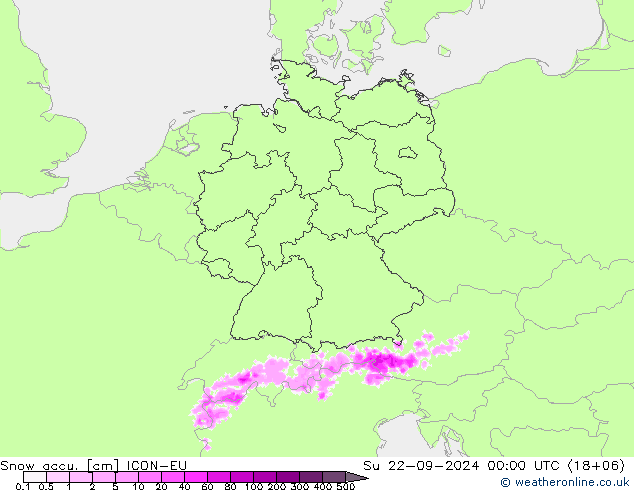 Snow accu. ICON-EU 星期日 22.09.2024 00 UTC