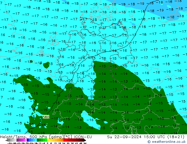 Height/Temp. 500 hPa ICON-EU So 22.09.2024 15 UTC