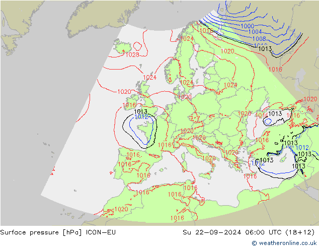 地面气压 ICON-EU 星期日 22.09.2024 06 UTC