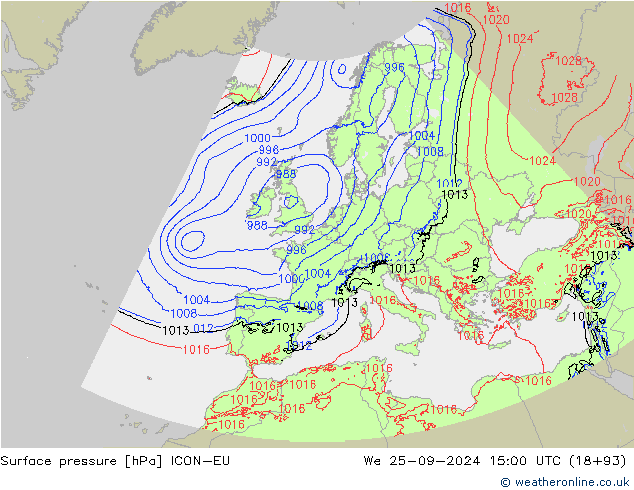 Surface pressure ICON-EU We 25.09.2024 15 UTC