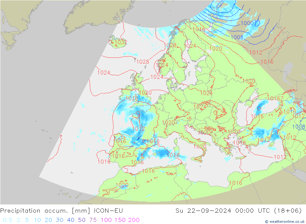 Precipitation accum. ICON-EU 星期日 22.09.2024 00 UTC