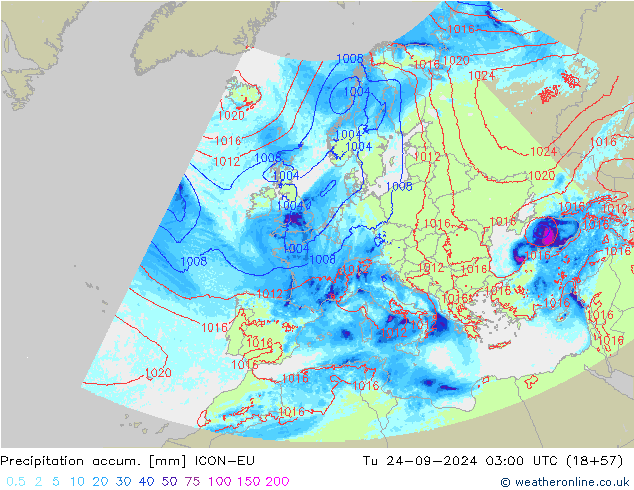 Precipitation accum. ICON-EU вт 24.09.2024 03 UTC