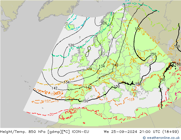 Height/Temp. 850 hPa ICON-EU Mi 25.09.2024 21 UTC