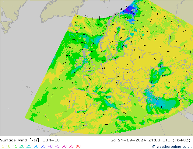 风 10 米 ICON-EU 星期六 21.09.2024 21 UTC