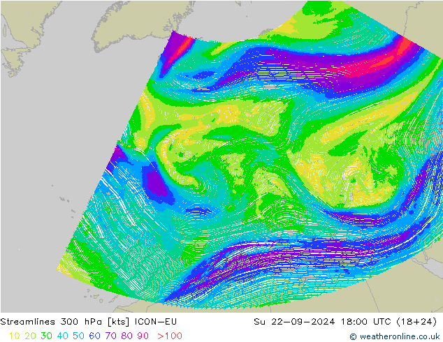 风 300 hPa ICON-EU 星期日 22.09.2024 18 UTC