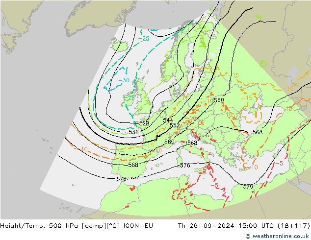 Height/Temp. 500 hPa ICON-EU gio 26.09.2024 15 UTC