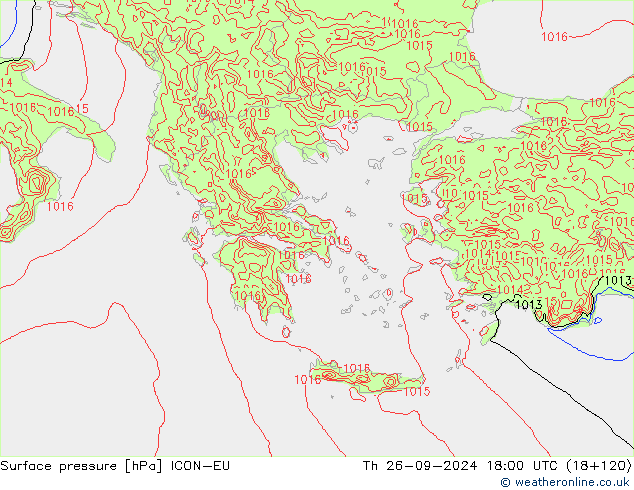 Surface pressure ICON-EU Th 26.09.2024 18 UTC