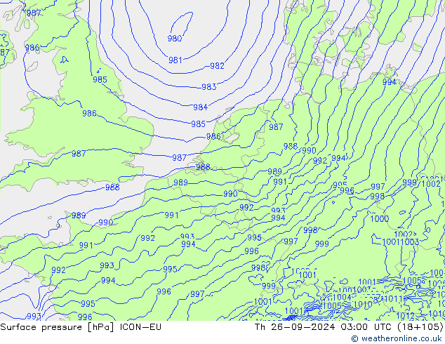 Surface pressure ICON-EU Th 26.09.2024 03 UTC