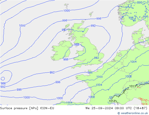 Luchtdruk (Grond) ICON-EU wo 25.09.2024 09 UTC