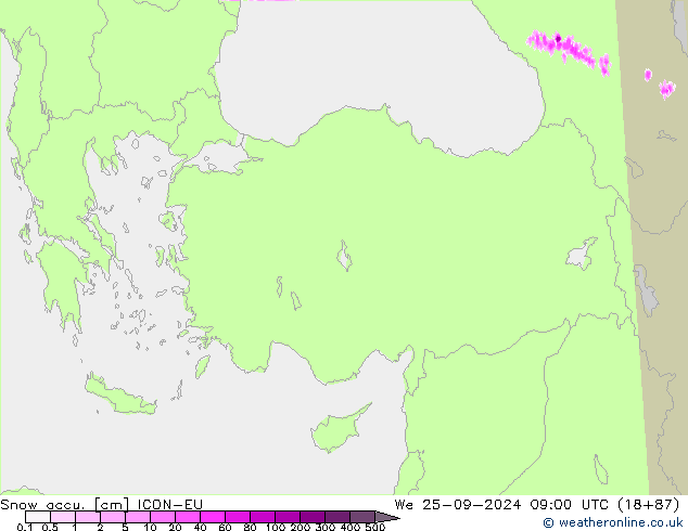 Snow accu. ICON-EU We 25.09.2024 09 UTC