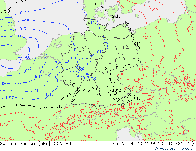 Surface pressure ICON-EU Mo 23.09.2024 00 UTC