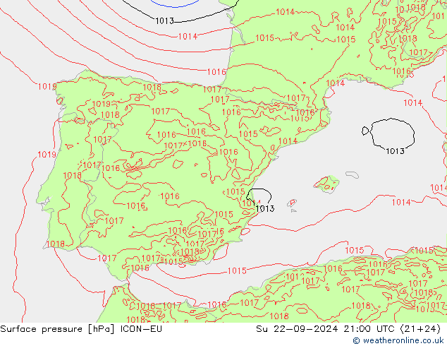 Pressione al suolo ICON-EU dom 22.09.2024 21 UTC