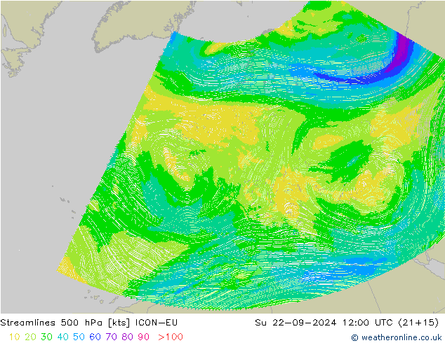 Rüzgar 500 hPa ICON-EU Paz 22.09.2024 12 UTC