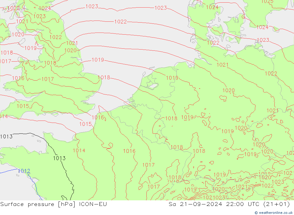 地面气压 ICON-EU 星期六 21.09.2024 22 UTC