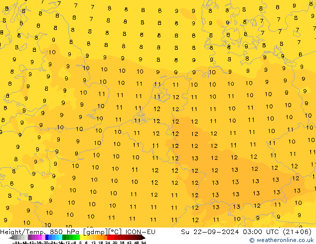 Height/Temp. 850 hPa ICON-EU 星期日 22.09.2024 03 UTC