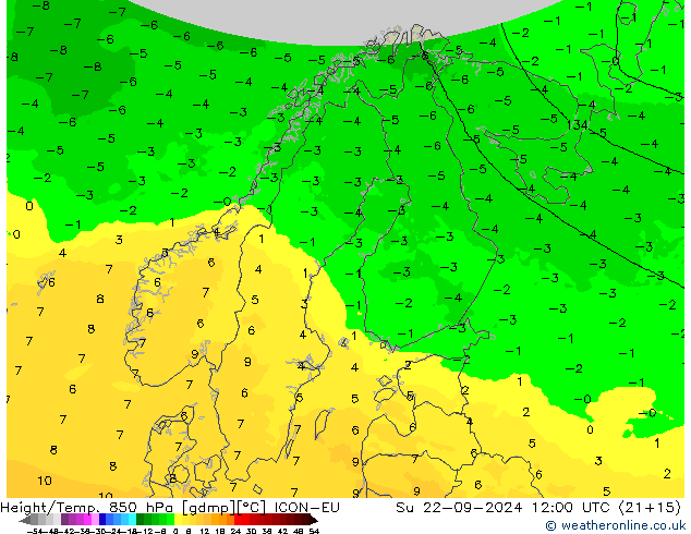 Height/Temp. 850 hPa ICON-EU dom 22.09.2024 12 UTC