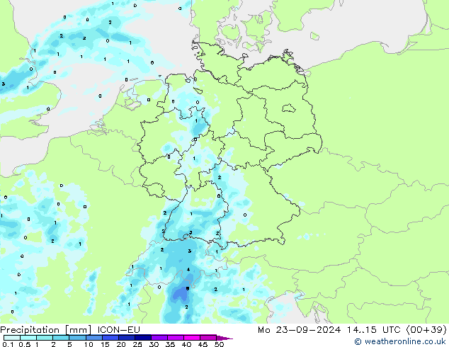 Neerslag ICON-EU ma 23.09.2024 15 UTC