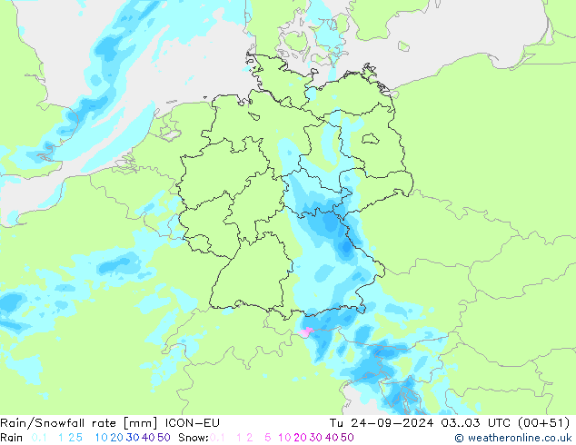 Rain/Snowfall rate ICON-EU Ter 24.09.2024 03 UTC