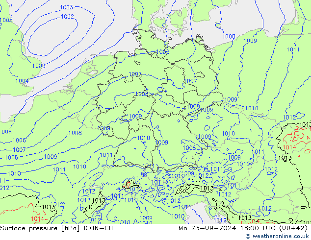 Surface pressure ICON-EU Mo 23.09.2024 18 UTC