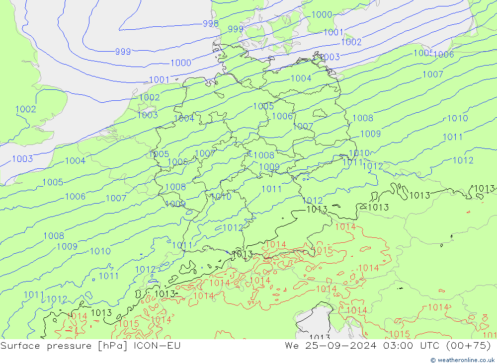 Luchtdruk (Grond) ICON-EU wo 25.09.2024 03 UTC