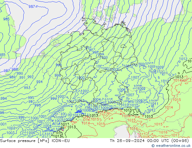 Surface pressure ICON-EU Th 26.09.2024 00 UTC