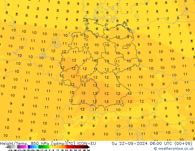 Height/Temp. 850 hPa ICON-EU So 22.09.2024 06 UTC