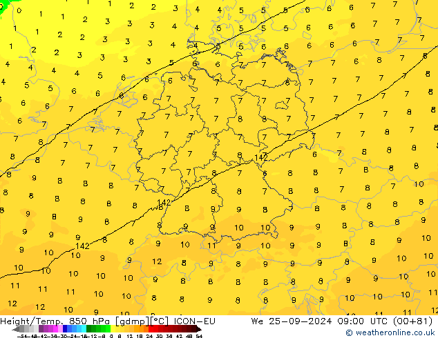 Yükseklik/Sıc. 850 hPa ICON-EU Çar 25.09.2024 09 UTC