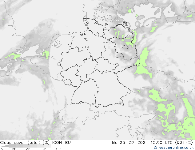 nuvens (total) ICON-EU Seg 23.09.2024 18 UTC