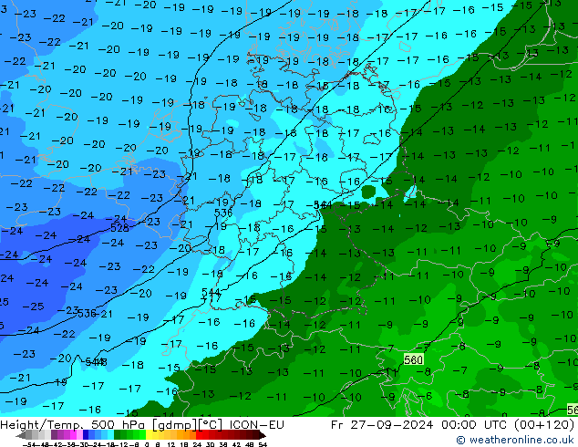 Height/Temp. 500 hPa ICON-EU Fr 27.09.2024 00 UTC