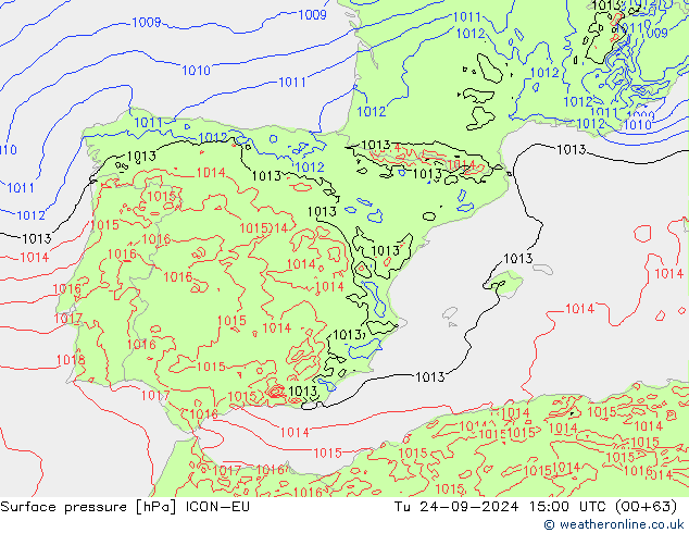 Yer basıncı ICON-EU Sa 24.09.2024 15 UTC