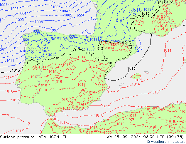 приземное давление ICON-EU ср 25.09.2024 06 UTC