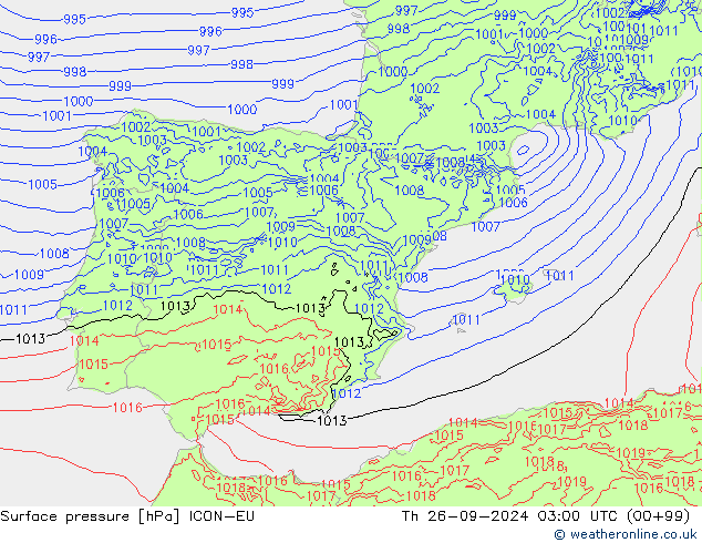 приземное давление ICON-EU чт 26.09.2024 03 UTC