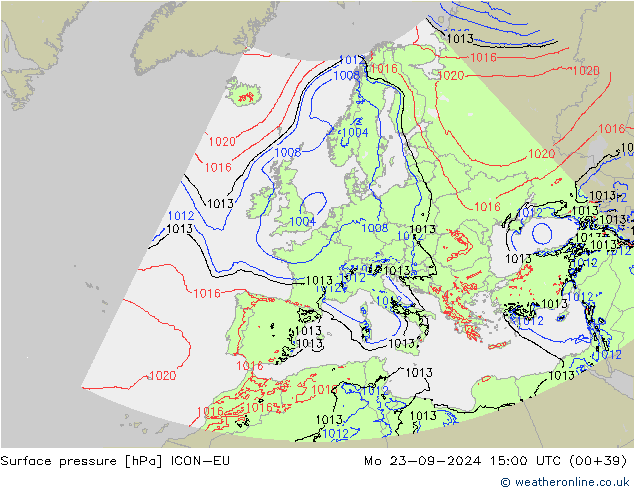 приземное давление ICON-EU пн 23.09.2024 15 UTC