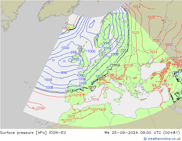 pression de l'air ICON-EU mer 25.09.2024 09 UTC