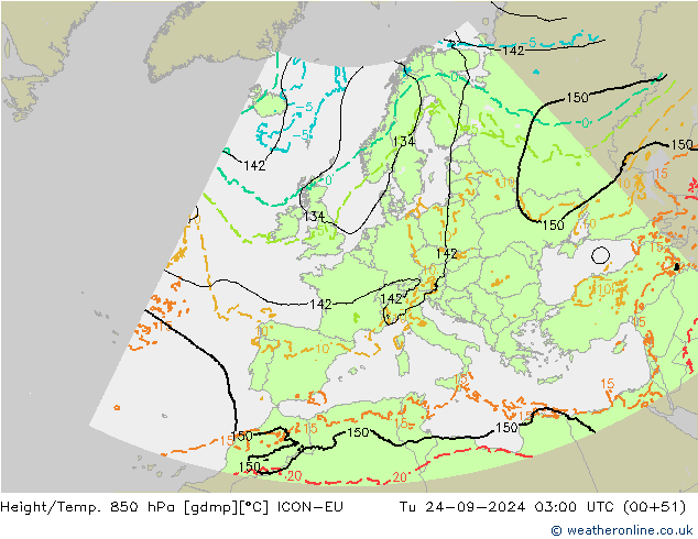 Height/Temp. 850 hPa ICON-EU Út 24.09.2024 03 UTC