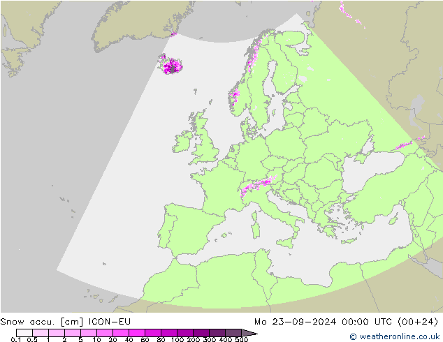 Snow accu. ICON-EU Seg 23.09.2024 00 UTC