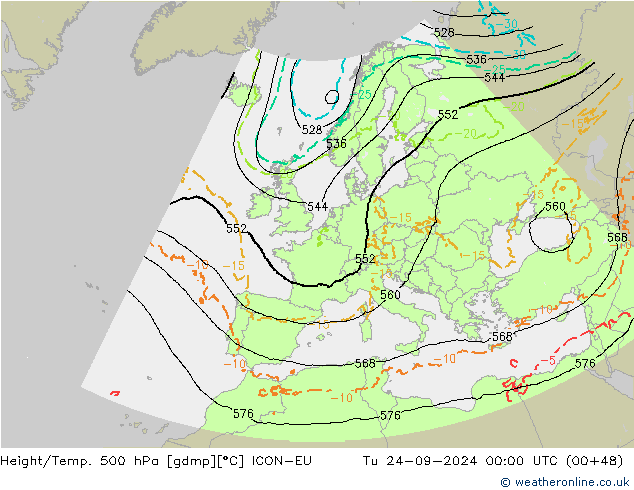 Height/Temp. 500 hPa ICON-EU Di 24.09.2024 00 UTC